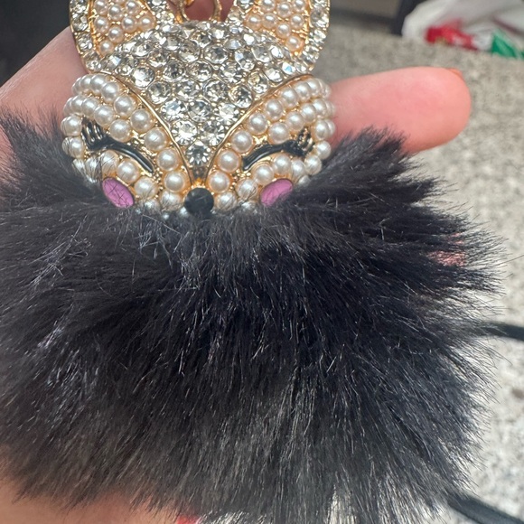 Fox Keychain Bag Charm-Black Pom Pom - Picture 2 of 3